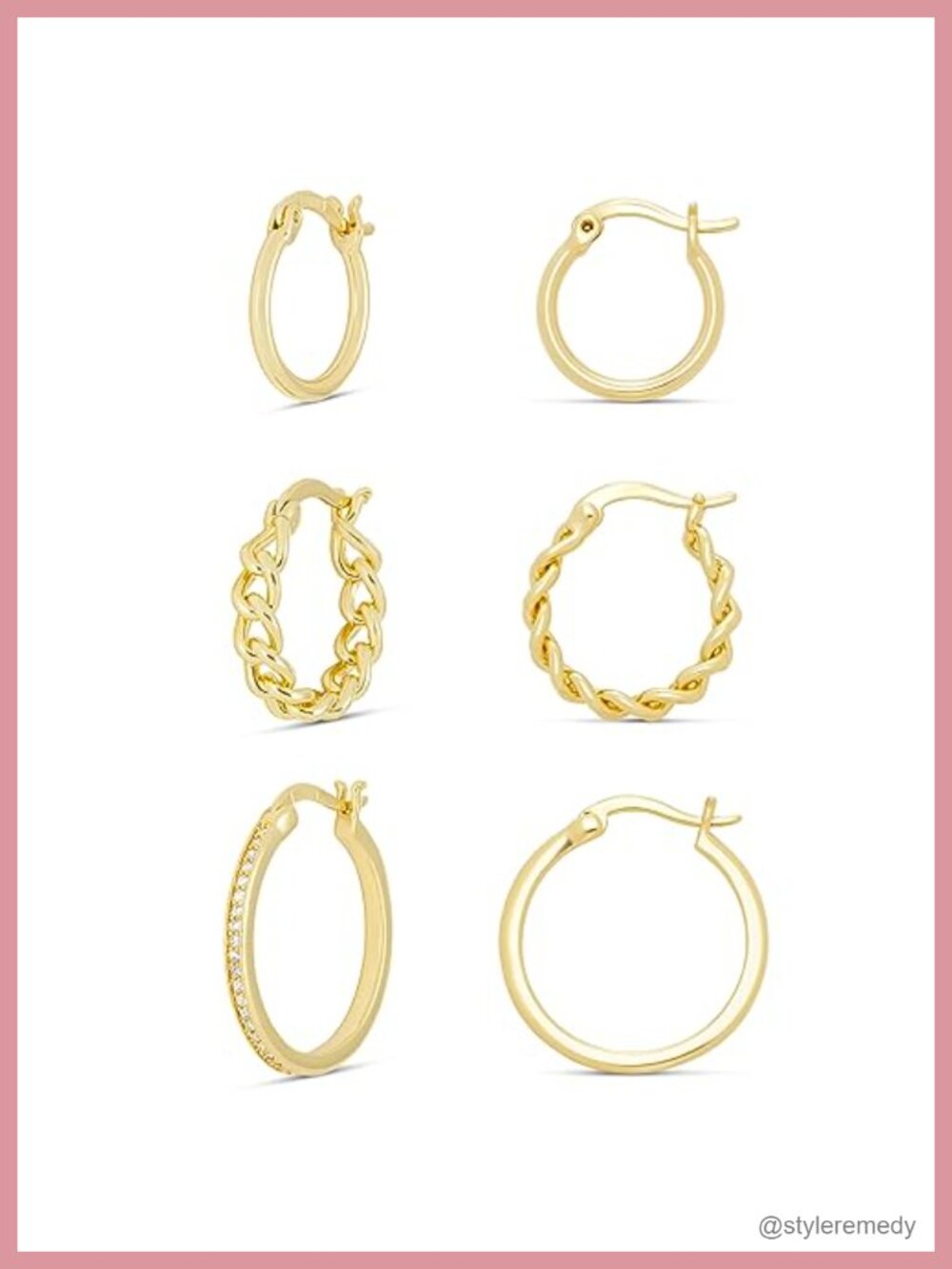 14K Gold Plated Cubic Zirconia Braided Polished Hoop Earring Set